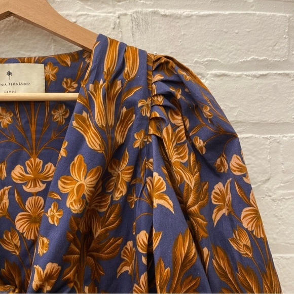 Eugenia Fernandez || Puff Sleeve Tie Front Keyhole Floral Mini Dress Large - Picture 4 of 8